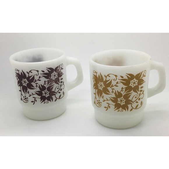 Fire King Anchor Hocking Milk Glass Coffee Mug Stacking Classical Flowers - Picture 3 of 5